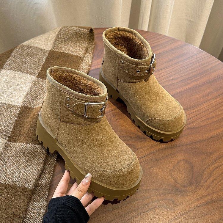 

European station polished old big head belt buckle big head snow cotton boots muffin platform casual short boots bread shoes women 35