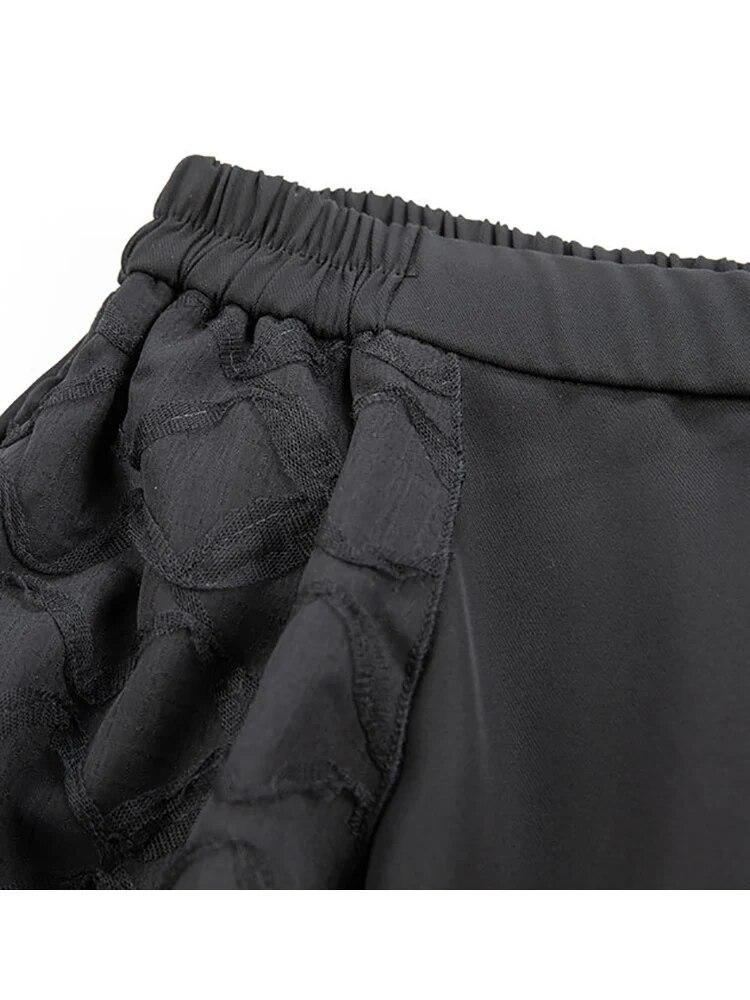 Xitao Casual Patchwork Pant Solid Color Elastic Waist Women Wide Leg Pants LYD1780