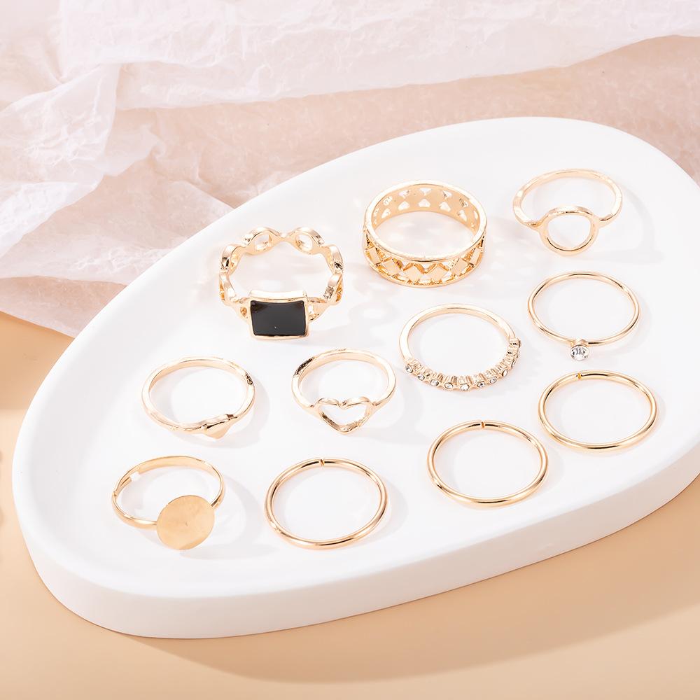 11 Stück/Set Goldener Liebe Geometrischer Hohlpunkt Diamantring