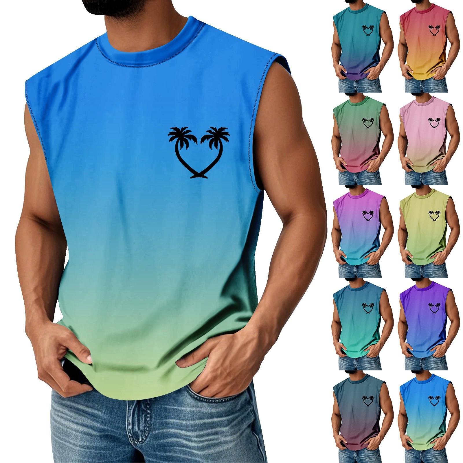 

Мужская летняя майка без рукавов с принтом, круглым вырезом и градиентом, спортивная, в стиле кэжуал XXL