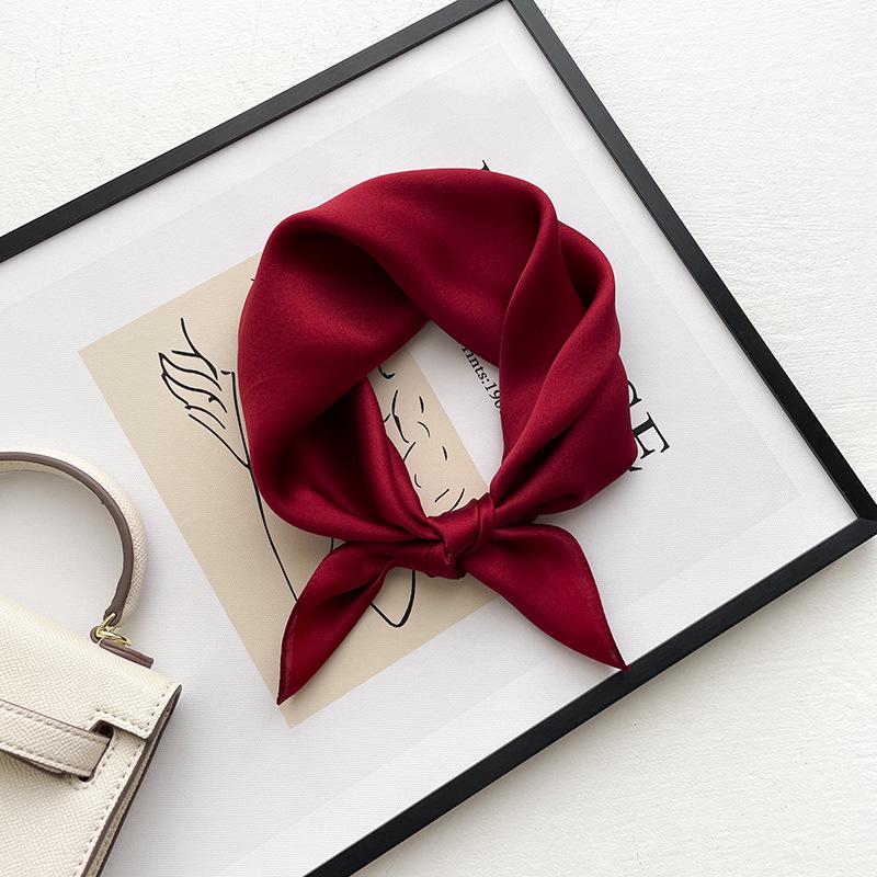 Silk Square Scarf: Solid Color Rolled Edge Headscarf for Women (53cm)