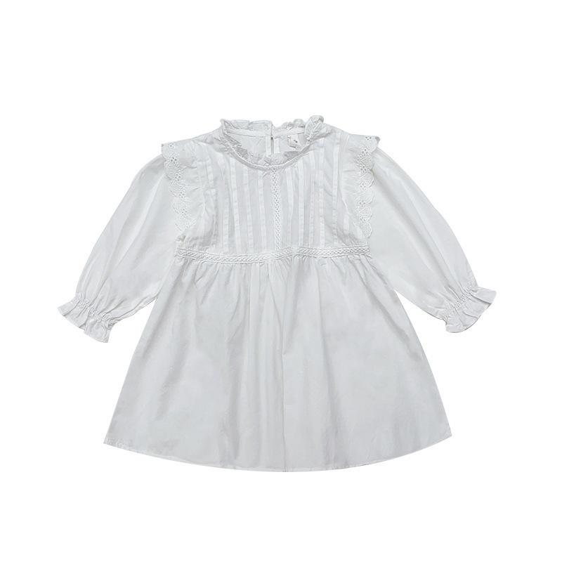 Spring 2026 Girls' White Long Sleeve Mori Style Princess Dress - Fresh & Elegant for Small and Medium Children