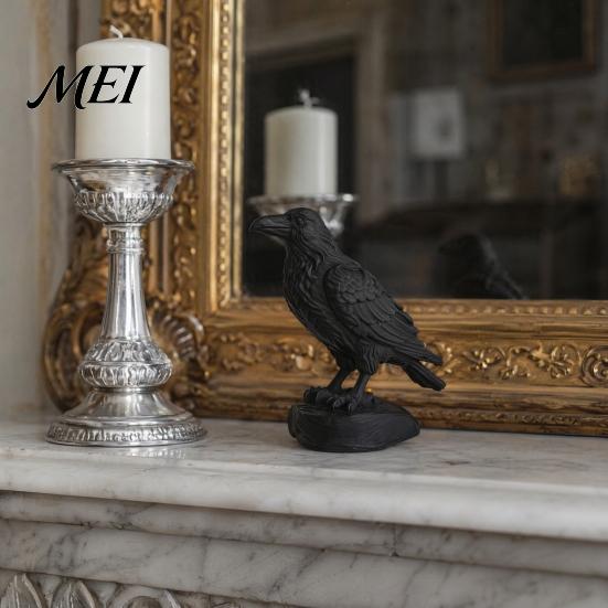 Dark Aesthetic Desk Decor 3D Printed Crow Statue, Gothic Academia Bird Sculpture, Matte Black Raven Sculpture Figurine, Stable Rock Base for