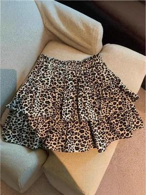 Leopard Print Corduroy Ruffle A-Line Skirt - Sweet Elastic Waist Fluffy Mini Skirt for Spring/Autumn