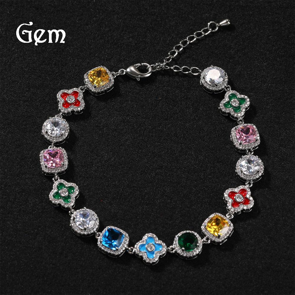 New dopamine color diamond-encrusted flower bracelet exquisite light luxury geometric adjustable jewelry