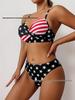 2026 European and American Color Block High-Waisted Tummy-Concealing Bikini Swimsuit