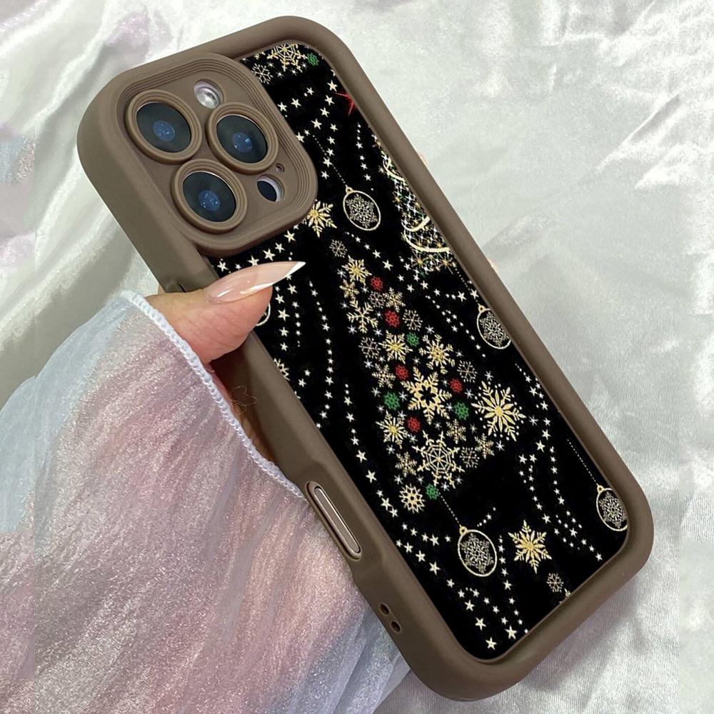 JT135 Christmas Black Golden Snowflake Tree for iPhone 17 16 15 Pro Max Samsung S26 S25 Ultra A17 A16 A07 A56 Xiaomi 15T Redmi 15c 14c 13C Soft Case