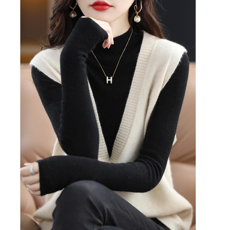 Dámská vesta s výstřihem do V, kašmír Qinghe, 30 % kašmír 70 % vlna, zimní pletený svetr podzimní svetr kašmírový svetr
