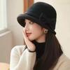 Black Bucket Hat Autumn Winter French Temperament Keeping Warm Bow Bucket Hat For Women