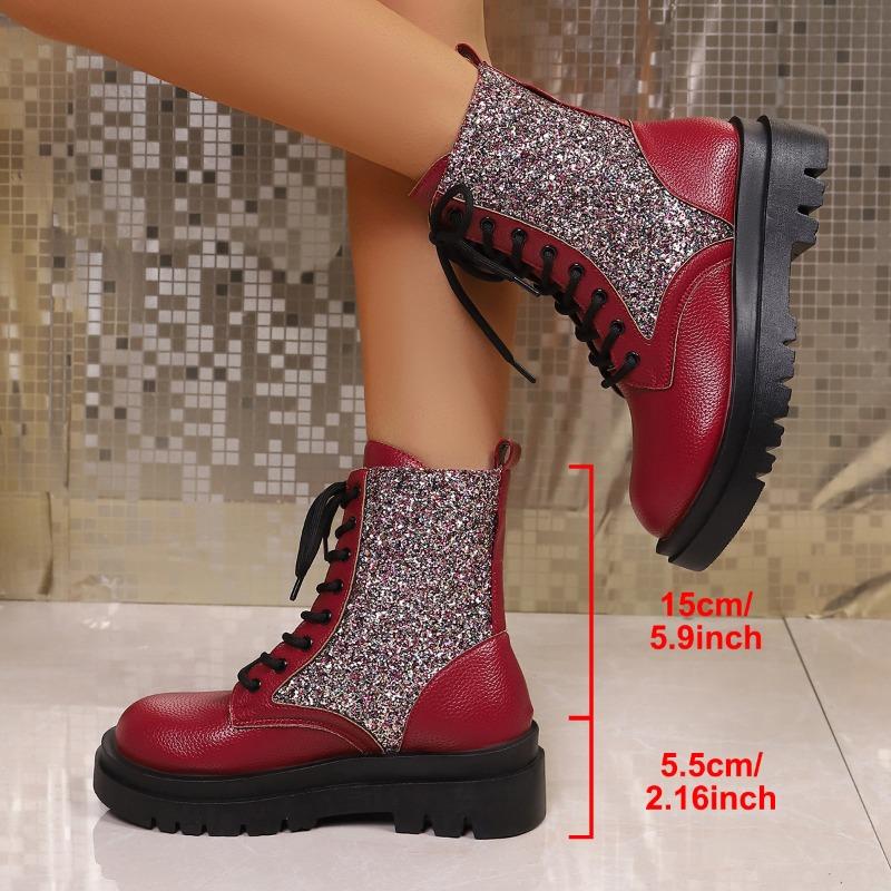 

Новая обувь универсальна, это ботильоны на толстой подошве, ретро туфли на шнуровке с круглым носком. 43 красный