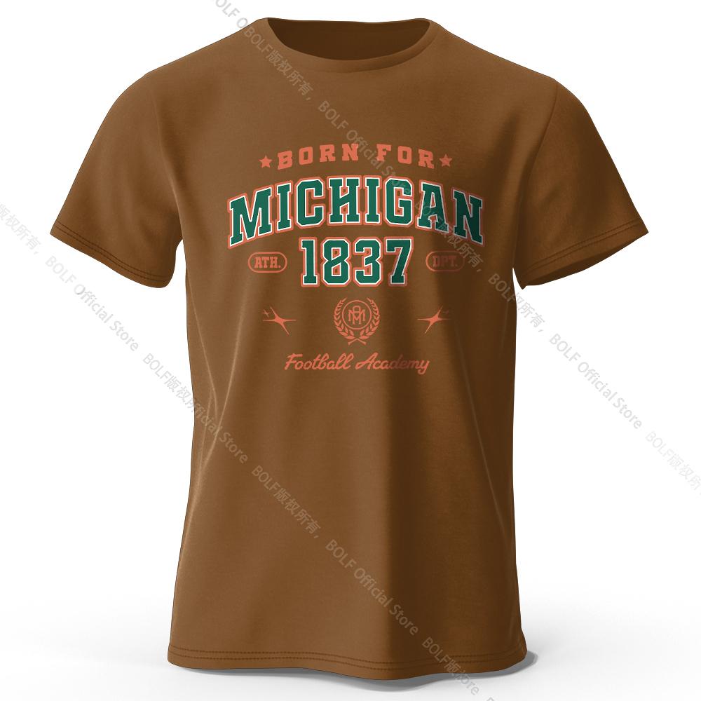 Men's Born for Michigan Printed T-Shirt 100% Cotton Oversized State Pride Graphic Tees for Women Summer Tops Streetwear