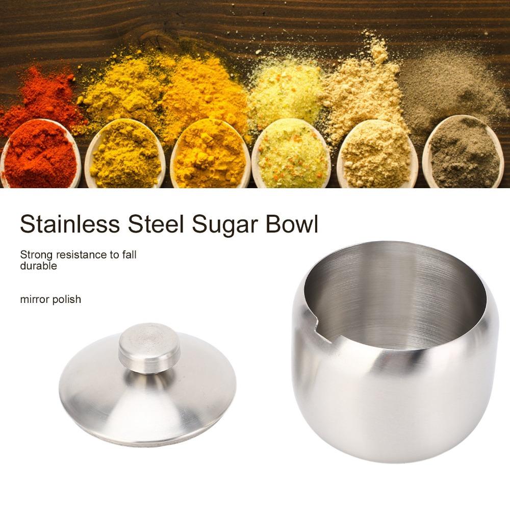 Stainless Steel Condiment Pot with Lid Spice Container Sugar Bowl  Salt/Peppers/Coffee