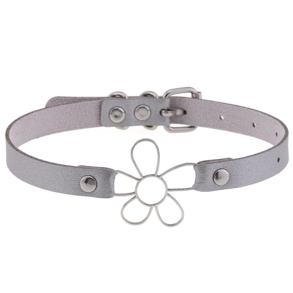 Simple Floral Choker, Fresh Flower Faux Leather Neck Collar Clavicle Necklace