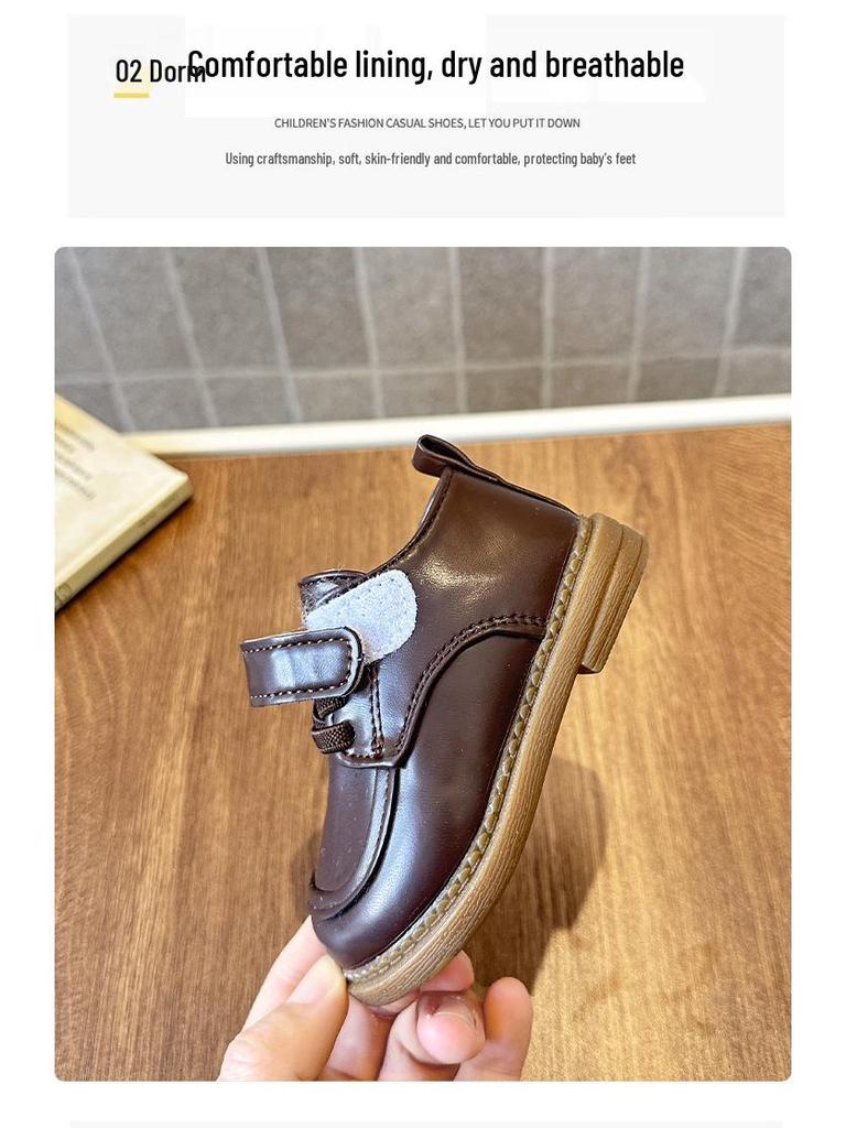 Scarpe Primi Passi in Pelle Stile Britannico Unisex per Bambini con Suola in Gomma