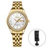 Stylish Stainless Steel Watch In Analog 3ATM Water Day Quartz Fashion Accessory Perfect Gift for or Lover Women's Gold Display, Calendar, Resistance,