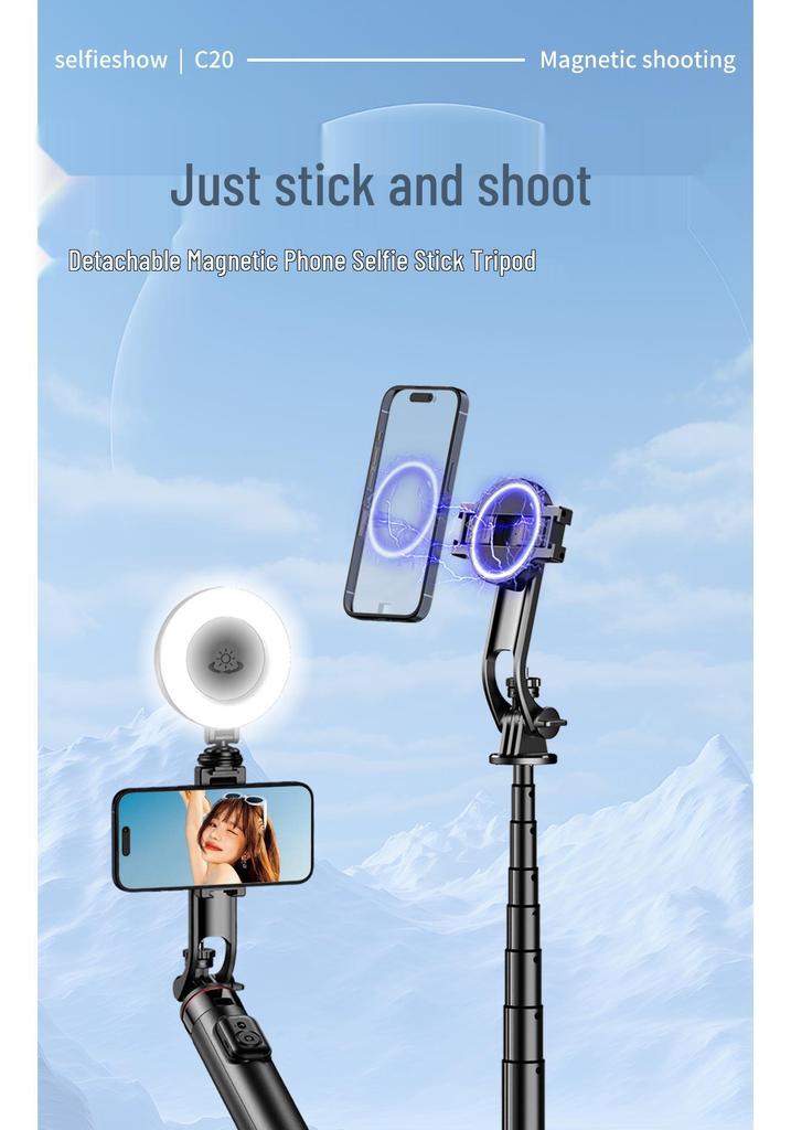 Bright Spot Magnetic Selfie Stick: Floor Tripod, Bluetooth Gadget & Desktop Phone Holder - Perfect for Custom Gifts