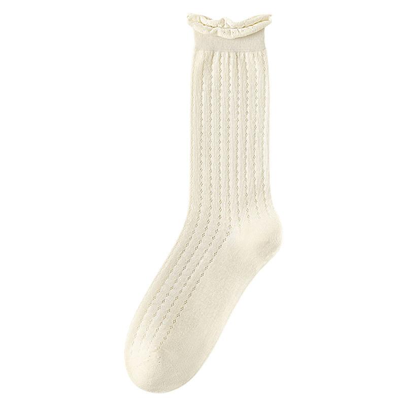 1 Pair White Color Simplicity Calf Sock for Girls Summer Thin Hollow Korean Fashion Pile Loose Sock Soft Cotton Fashion Sock