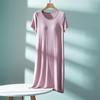Women's Ruffle Short-Sleeve Nightgown with Chest Pad, Modal Spring/Summer Long Dress for Home Wear