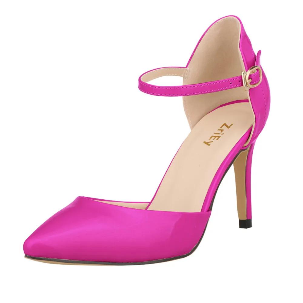 Novos Scarpins Femininos Bico Fino Couro Envernizado Salto Alto Sandálias Sexy de Tira no Tornozelo Sapatos Femininos de Festa Casamento 952-7PA