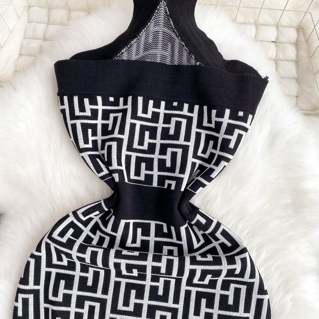 Sommer Frauen Marke Designer Sexy Halter Mini Kurze Strick Pullover Mantel Club Party Kleider