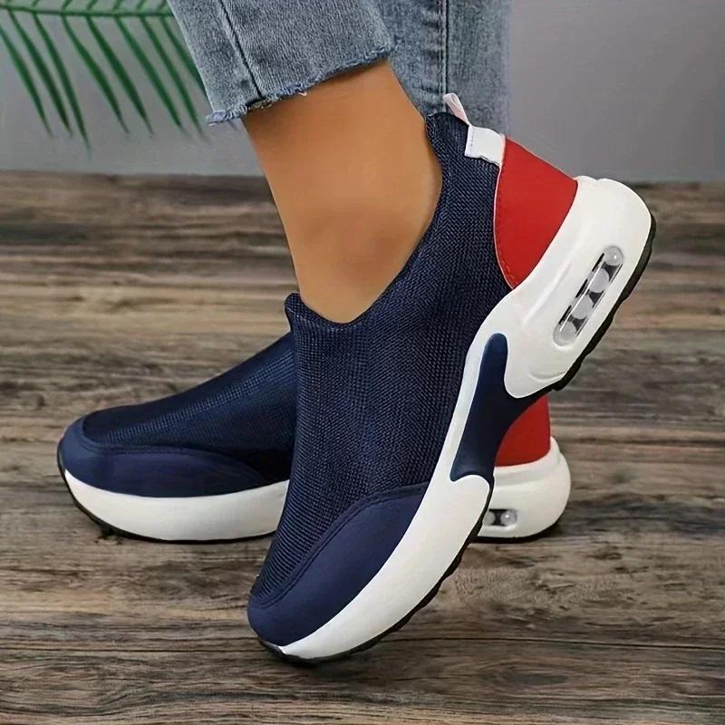 Damskie trampki Jednokolorowe Modne Platformy Oddychające Wulkanizowane Chodzenie Bieganie Tenis Sznurowane Casual Koturny Siatkowe Buty sportowe