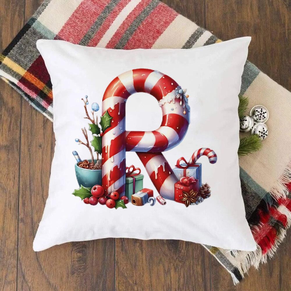 Christmas Kids Bedroom Cushion Cover Christmas 26 Letter with Santa Claus Couch Pillow Cover Xmas Party Decor  Presents for Famliy Kids