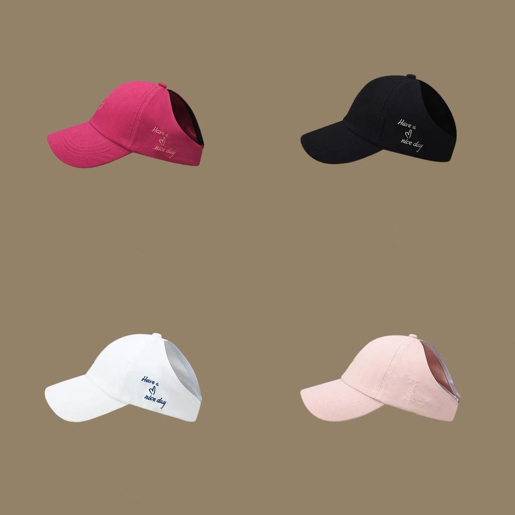 Casquette de baseball tendance 2024 réglable en coton pour femmes avec ouverture pour queue de cheval et protection solaire