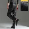 Men's Genuine Top Grain Cowhide Leather Fleece-Lined Pants - Thickened, Pure Leather Trousers for Middle-Aged and Elderly
