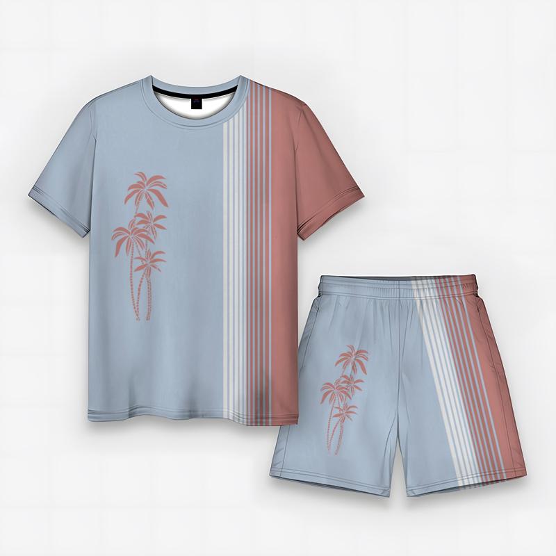 

Новая модная футболка с кокосом для мужчин, полосатая пляжная футболка, летние повседневные шорты и комплект с короткими рукавами с принтом Asian size 4XL