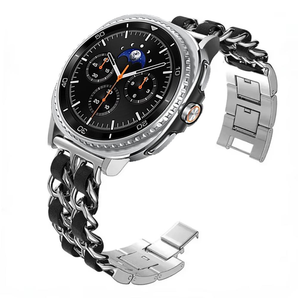 Metall+Leder Armband für Samsung Galaxy Watch 8 Classic 46mm/Ultra 47mm Mode-Armband für Galaxy Watch 8 44mm 40mm Sportband
