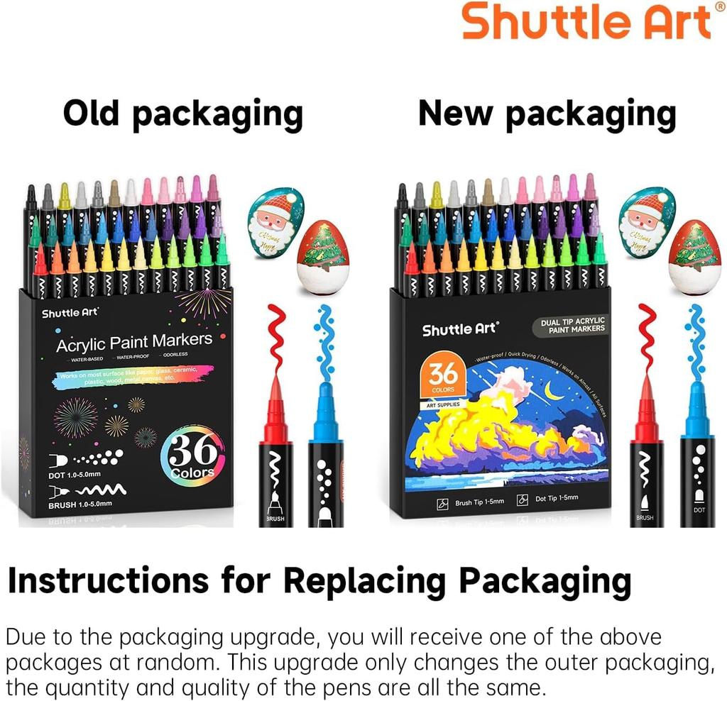 Shuttle Art Acrylic Dot Brush Tip Twin Paint Metallic Suitable for and Ideal for Handmade Art and Markers, & Pen, 36-Color Set, Water-Based Markers,