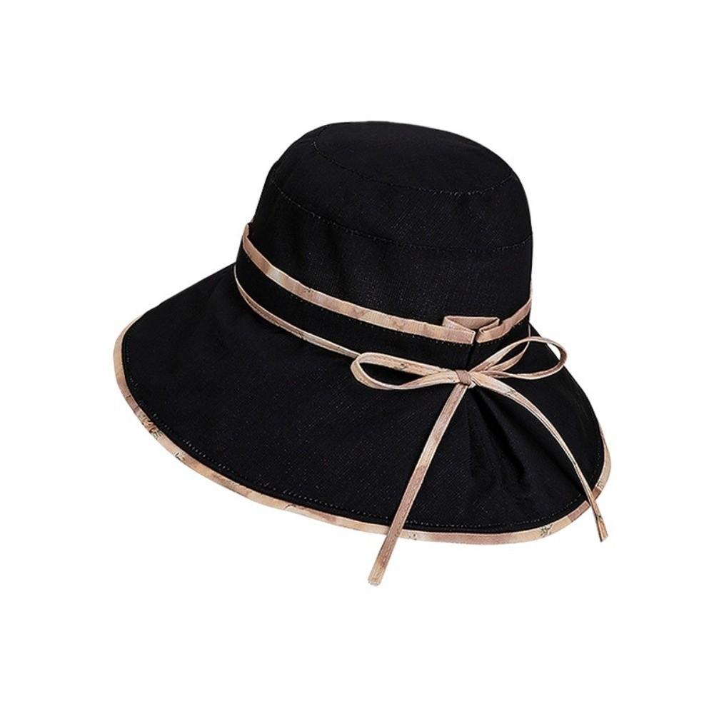 Bowknot Decor Fisherman Hat Lace-up Design Sunshade Hat New Girls Basin Caps  Beach Activities