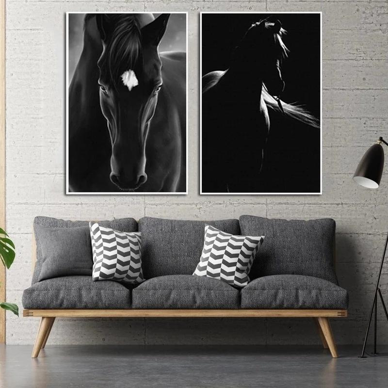 Black and White Horse Oil Painting Wall Decoration Art Animal Horse Modern Poster Living Room Bedroom Decoration