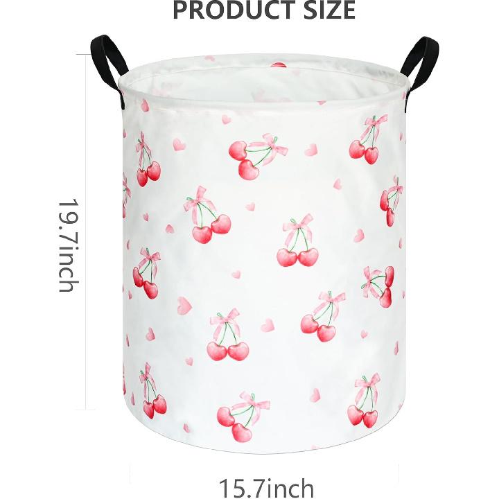Cherry Print Round Laundry Hamper Storage Basket B Clothes Nursery Hamper for Home, Gift Storage B with Handles
