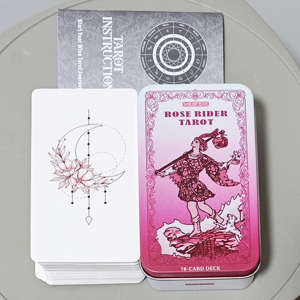 Rose Rider Tarot Deck 11*6.2cm in Tin Box - 78 Classic Vintage Pink Tarot Cards with Guidebook, Aesthetic Rose Pink