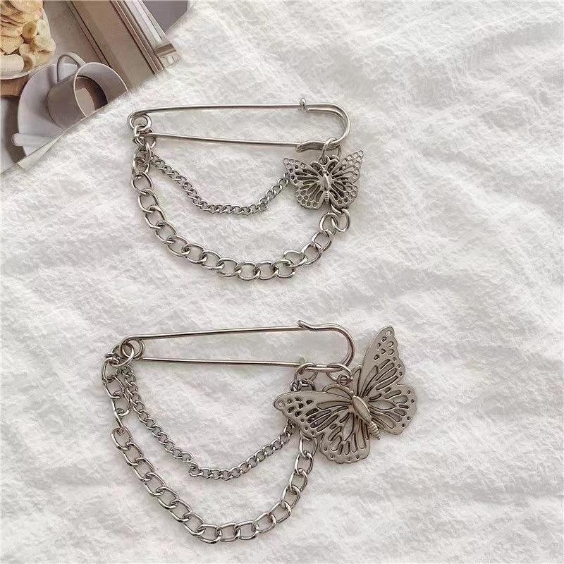 Punk Butterfly waist artifact Chain Tassel For Women Men Hip Hop Silver Color Metal Suit Clip Cool Clothing Korean Accessories