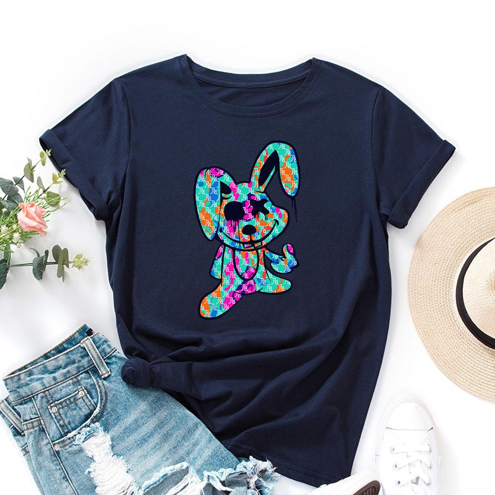Fashion Women's Rabbit Printing Loose Crew Neck Short Sleeve Casual T-Shirts Women’s