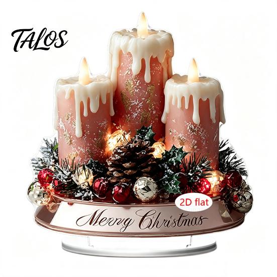 New Year Party Supplies Christmas Candle Ornament, 2D Flat Acrylic Ornament with Base, Tabletop Ornaments Snowman Reindeer Festive Table Centerpiece