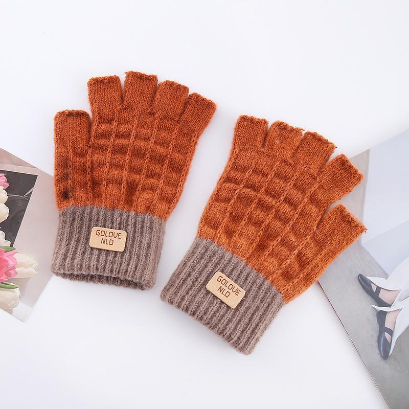 Podzimní a zimní nové rukavice bez prstů jednoduché dospělé zateplené jezdecké rukavice psaní chladuvzdorné vlněné teplé pletené rukavice