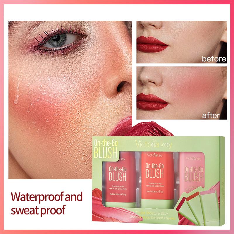 Victoria Key Blush Stick Set: Natural Nude Makeup for Contouring, Highlighting, and Enhancing Complexion