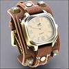 Vintage Rivets Genuine Leather Men Quartz Watch With Hand Stitched Wide Leather Strap Punk Hip Hop Style