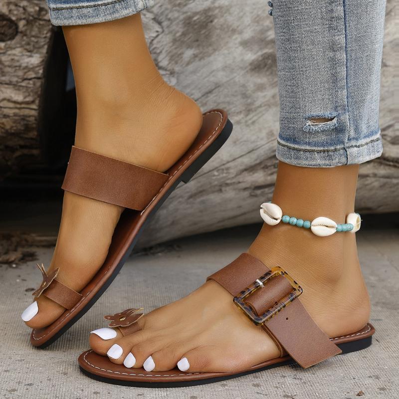 Women Slippers Pinch Toe Flat Butterfly Decorate Sandals  Ladies Casual Beach Shoes Female Flip Flops Fashion Female Footwear