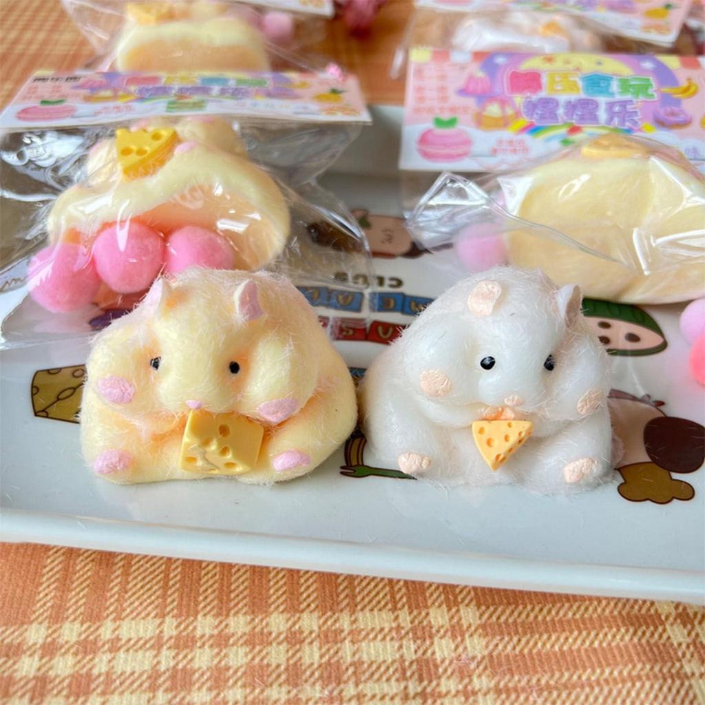 Cheese Hamster Stress Toy,  Taba Squishy Hamster Figure Toy, Super Soft Silicone Hamster Pinch Toy, Fidget Squeeze Toy