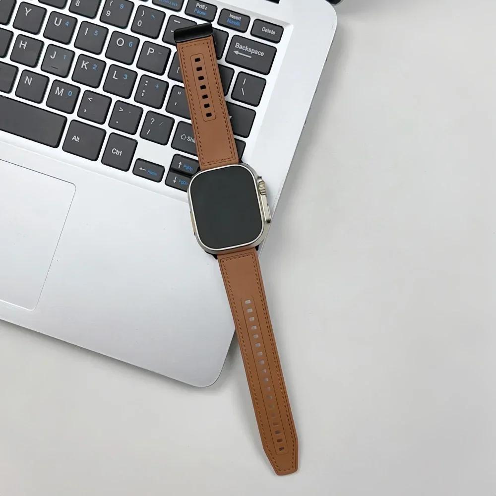 Leather Loop Strap For Apple Watch Ultra Band 49mm 46mm 45mm 41mm 42mm 38mm Silicone Bracelet for IWatch Series11 10 9 8 7 3 4 5 6 Se 40mm
