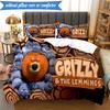 Bear And Blue Critter Adventure 3pcs K-pop music group Bedding set,Ideal for Bedroom, Dormitory,Including Duvet Cover And 2pcs Pillowcases,Fan gifts