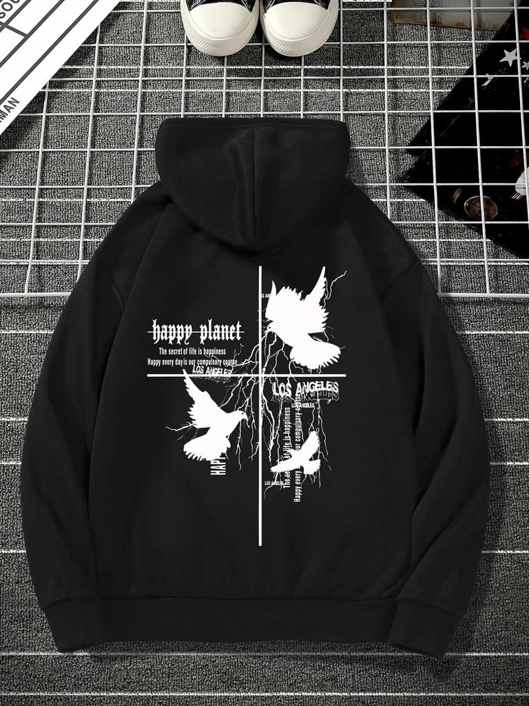 Men's Hoodie - Black Graphic Pullover with Kangaroo Pocket | Fall/Winter Streetwear Essential