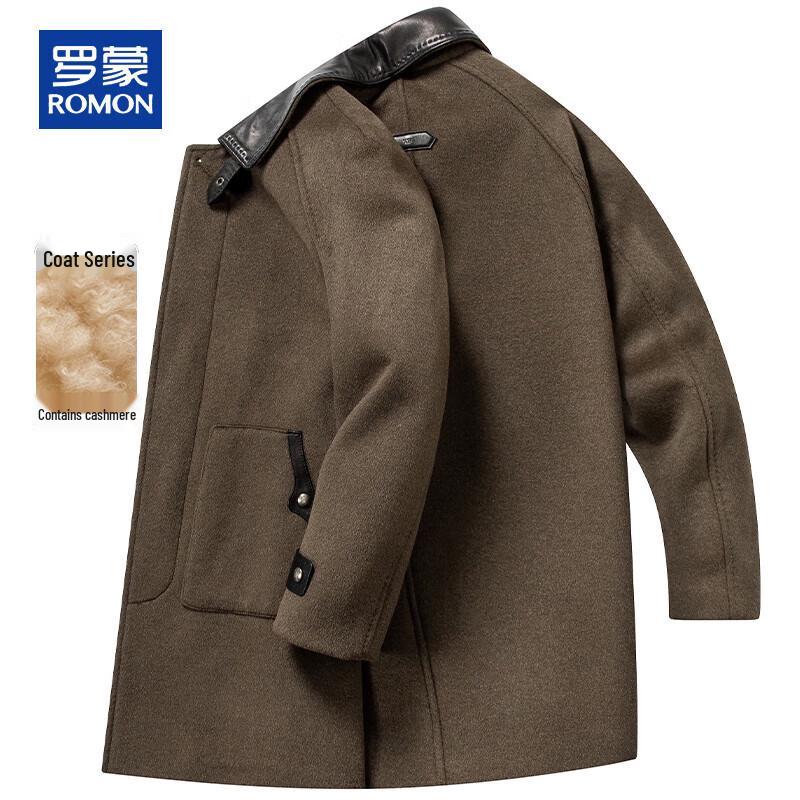 Romon Men's Cashmere Wool Blend Mid-Length Overcoat