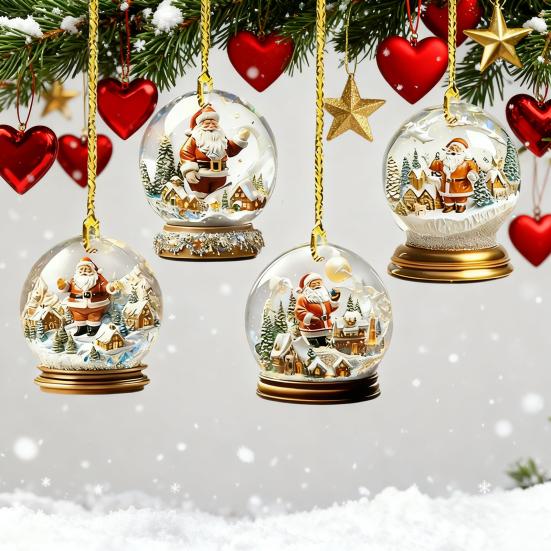 4 szt. Boże Narodzenie Święty Mikołaj Impreza Świąteczna Xmas Szklana Bombka Zimowa Choinka Wisząca 2D Akrylowa