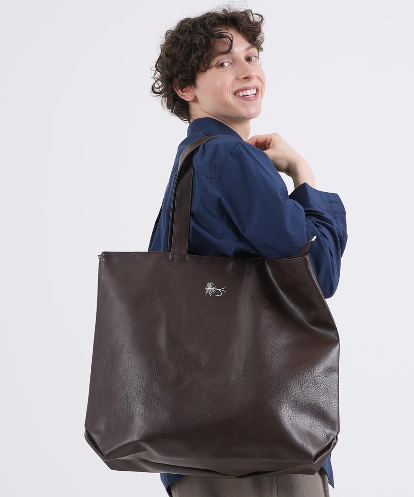 The-Abon Fisherman Faux Leather Big Tote Bag Black