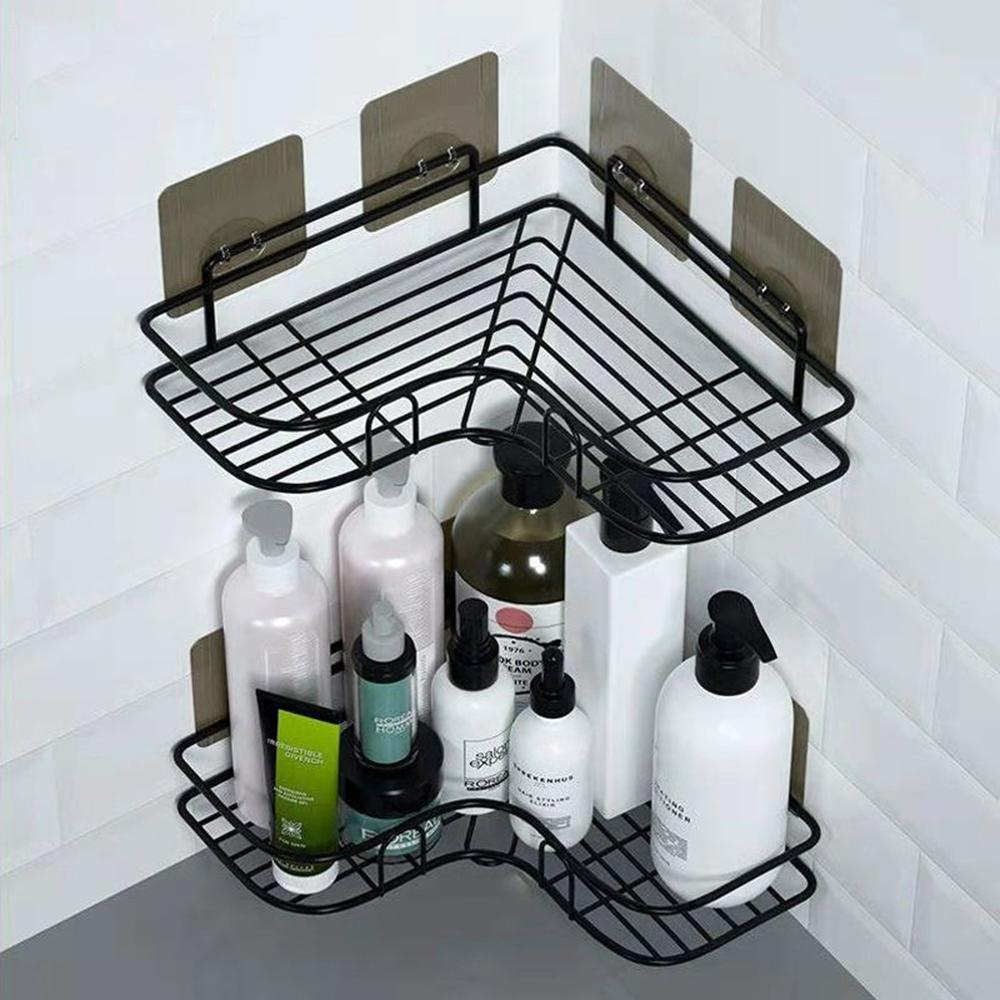 

Bathroom Shelf Large Size Wall Mounted Corner Storage Rack No Drilling Triangle Makeup Organizer Black